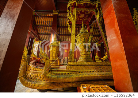 Sacred Naga Shaped Royal Urn in Laos Heritage Temple 136552364