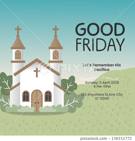 Good Friday Christian Church Invitation Template.Vector Illustration 136552772
