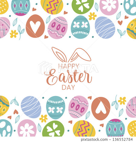 Happy Easter Day Pastel Eggs Border Greeting.Vector Illustration 136552784