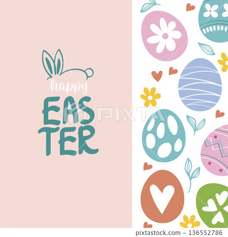 Happy Easter Day Pastel Eggs and Hearts Side Pattern.Vector Illustration Happy Easter Day Pastel Eggs and Hearts Side Pattern.Vector Illustration 136552786