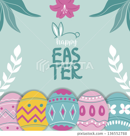 Happy Easter Day Pastel Eggs and Flowers.Vector Illustration 136552788