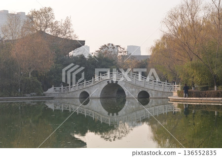 chinese traditional bridge over the river in Xian 136552835
