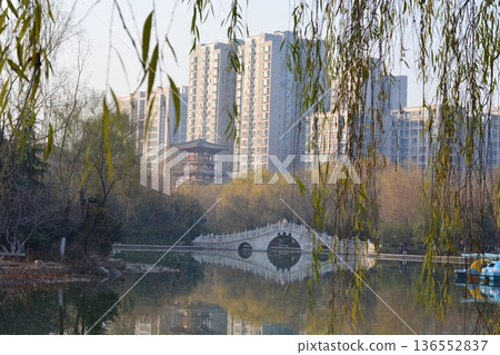 water canal in the chinese city park 136552837