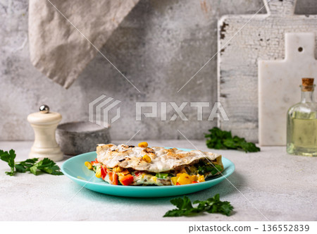 Mexican traditional snack quesadilla with vegetable Mexican traditional snack quesadilla with vegetable 136552839