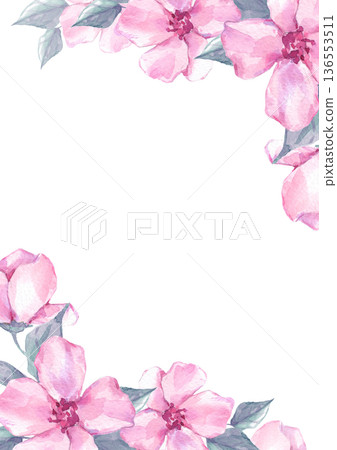 Pink floral frame with watercolor flowers and copy space Pink floral frame with watercolor flowers and copy space 136553511