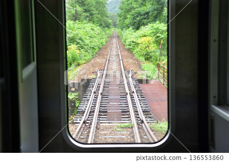 JR Hokkaido Hakodate Main Line: Scenery from the window of a local train from Yoichi Station to Ginzan Station (Summer rain, 2023) 136553860