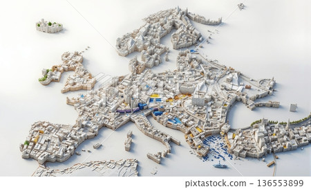Europe continent as fictitious urban skyline - ai generated 136553899
