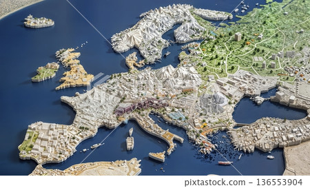 Europe continent as fictitious urban skyline - ai generated 136553904