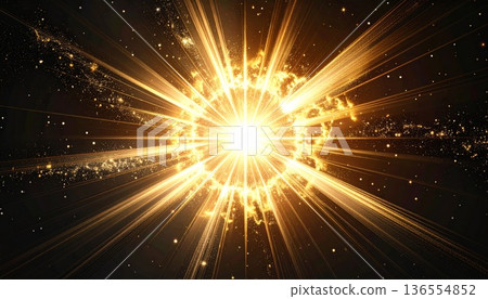 Abstract Golden Burst of Light Emanating from a Central Core on Dark Background 136554852