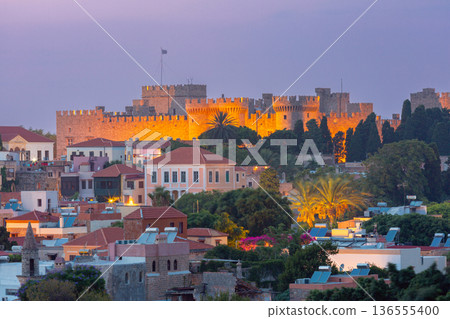 Medieval Palace of the Grand Master at Dusk in Rhodes, Greece 136555400