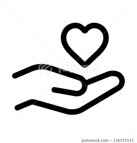 Heart compassion icon floating in the palm of your hand, thick line 136555531