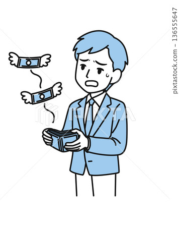 插畫素材：一位商人看到錢包裡的錢飛出來時感到失望 136555647