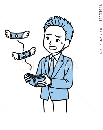 插畫素材：一位商人看到錢包裡的錢飛出來時感到失望 136555648