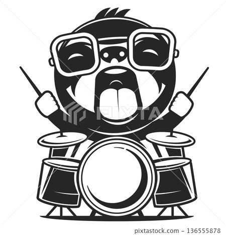 Complete professional drum kit vector logo with bass drum, toms and cymbals 136555878
