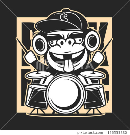 Complete professional drum kit vector logo with bass drum, toms and cymbals Complete professional drum kit vector logo with bass drum, toms and cymbals 136555880
