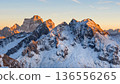 Panorama of Passo Giau in the Dolomites mountains during autumn sunrise. Beautiful mountains of Alpi Dolomiti in Italy, South Tirol 136556265
