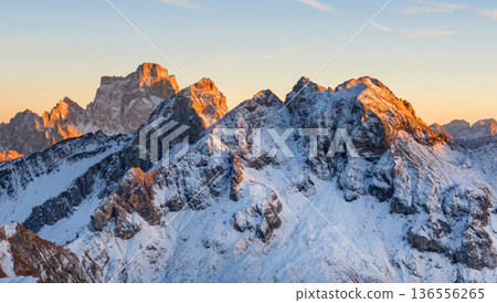 Panorama of Passo Giau in the Dolomites mountains during autumn sunrise. Beautiful mountains of Alpi Dolomiti in Italy, South Tirol Panorama of Passo Giau in the Dolomites mountains during autumn sunrise. Beautiful mountains of Alpi Dolomiti in Italy, South Tirol 136556265