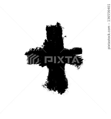 Cross of brush strokes. Hand drawn. Not AI, vector illustration. Cross of brush strokes. Hand drawn. Not AI, vector illustration. 136556401