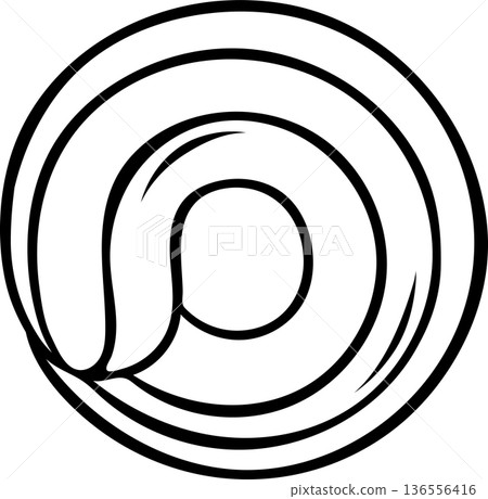 Black and white icon of spiral-shaped shortbread cookies. Simple vector graphic for food labels, recipe illustrations or patisserie branding Black and white icon of spiral-shaped shortbread cookies. Simple vector graphic for food labels, recipe illustrations or patisserie branding 136556416