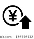 Yen symbol and rising arrow icon representing increasing income 136556432