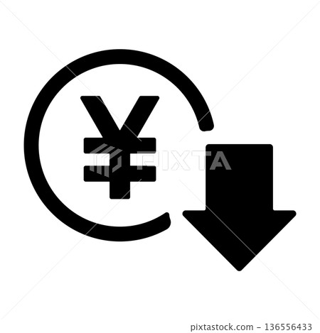 Yen symbol and falling arrow - Icon representing savings Yen symbol and falling arrow - Icon representing savings 136556433
