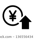 Yen symbol and rising arrow icon representing increasing income 136556434