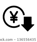 Yen symbol and falling arrow - Icon representing savings 136556435