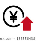 Yen symbol and rising arrow icon representing increasing income 136556438