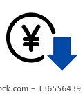 Yen symbol and falling arrow: Icon representing a decrease in spending 136556439