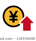 Yen symbol and rising arrow: Icon representing price increase 136556440