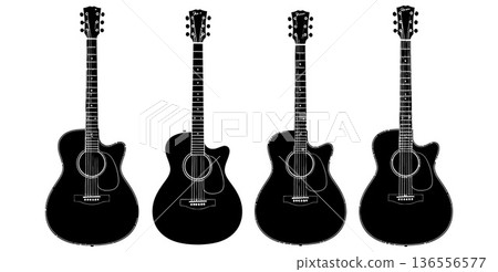 Four acoustic guitars in minimalist flat style ideal for musicrelated design use 136556577