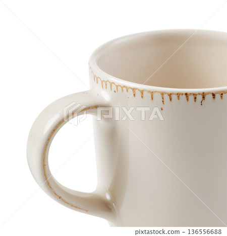 White Cup With a Simple Design Showing Wear and Drip Marks 136556688