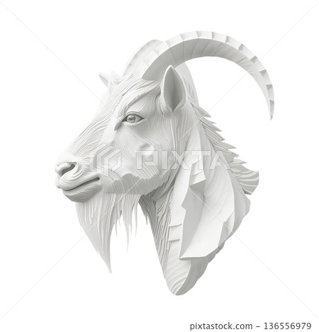 White Geometric Goat Head Decor Displayed in a Modern Home Setting 136556979