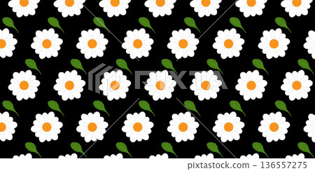 Daisy floral pattern background with soft color flowers and simple botanical repeat design suitable for spring themes fabric packaging wallpaper and decorative surface graphics. 136557275
