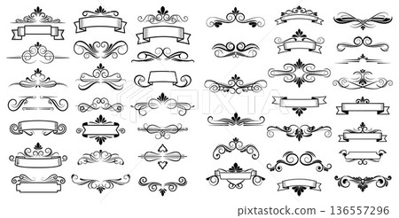 Elegant vintage ornamental banners and dividers for decorative use 136557296