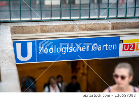 Berlin, germany, august 14, 2023. Berlin, germany, u-bahn sign for zoologischer garten station, connecting city travelers with public transport underground 136557398