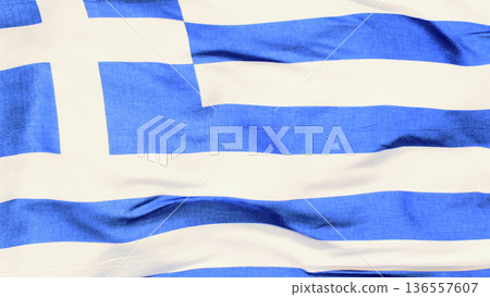 Waving Greek flag during national celebration at a public event in Greece on a sunny day 136557607