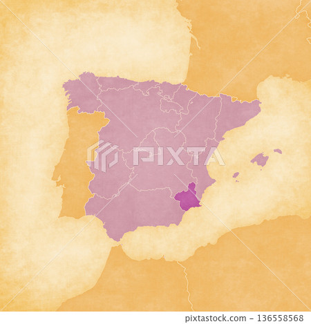 Ocher map of Spain - Murcia 136558568