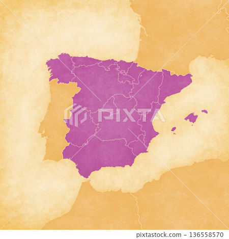 Ocher map of Spain - Borders of autonomous communities Ocher map of Spain - Borders of autonomous communities 136558570