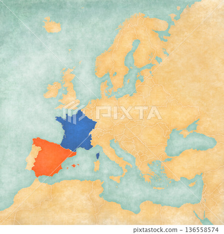 Map of Europe - France and Spain 136558574