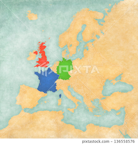 Map of Europe - United Kingdom, France and Germany 136558576