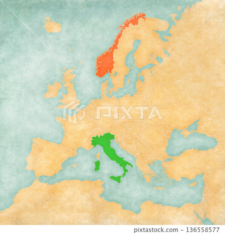 Map of Europe - Italy and Norway 136558577