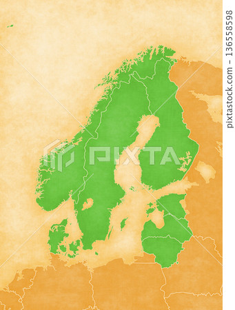Ocher map of Northern Europe - all countries Ocher map of Northern Europe - all countries 136558598