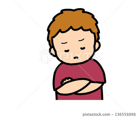 Worried (front view) brown-haired boy Worried (front view) brown-haired boy 136558898