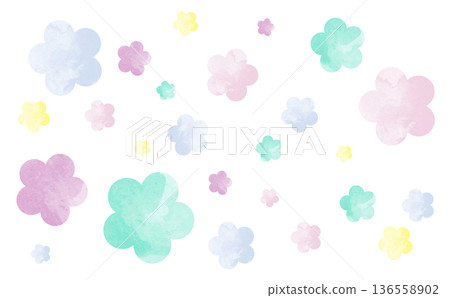水彩風格的藍色花朵背景插圖 136558902