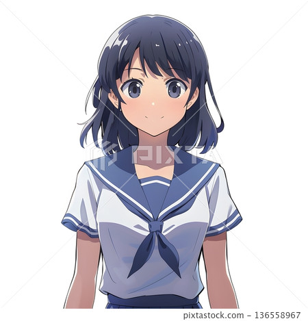 一位微笑的女學生身穿水手服的插圖,日本,初中生,高中生,夏季服裝,新學期,乾淨整潔,白色背景 一位微笑的女學生身穿水手服的插圖,日本,初中生,高中生,夏季服裝,新學期,乾淨整潔,白色背景 136558967