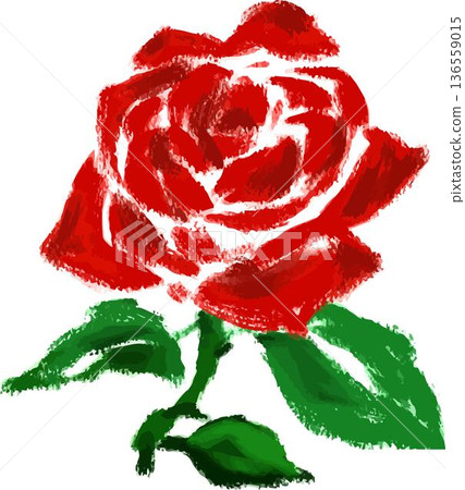 Illustration of a red rose, a single flower, hand-drawn, crayon-style 136559015