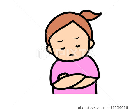 Worried (front view) brown-haired girl 136559016