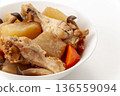 Chicken wings and radish stew with carrots and shimeji mushrooms, Japanese home cooking 136559094