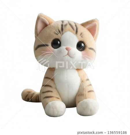 棕色虎斑小貓坐姿毛絨玩具 136559186